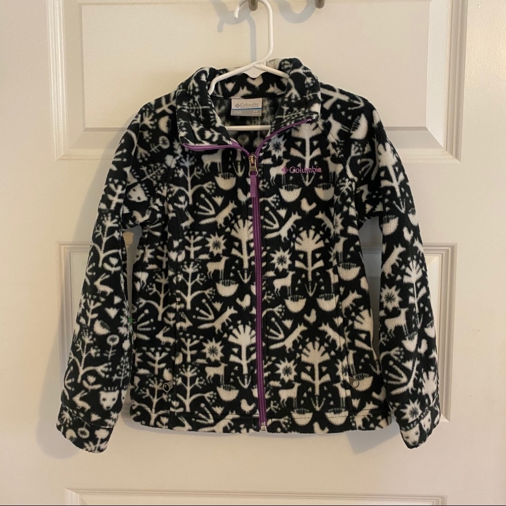 Columbia black white botanic print fleece jacket